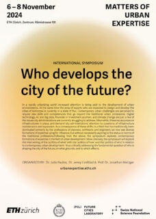 Event poster of the event "who develops the city of the future?" All information on the poster is within the following text.