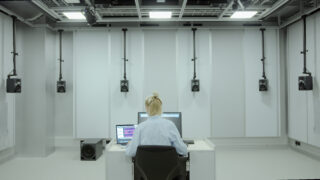 Nadine Schütz working in the AudioVisual Room at ETH Zurich. Capture from the documentary Refugia (2024) © One Planet One Future.